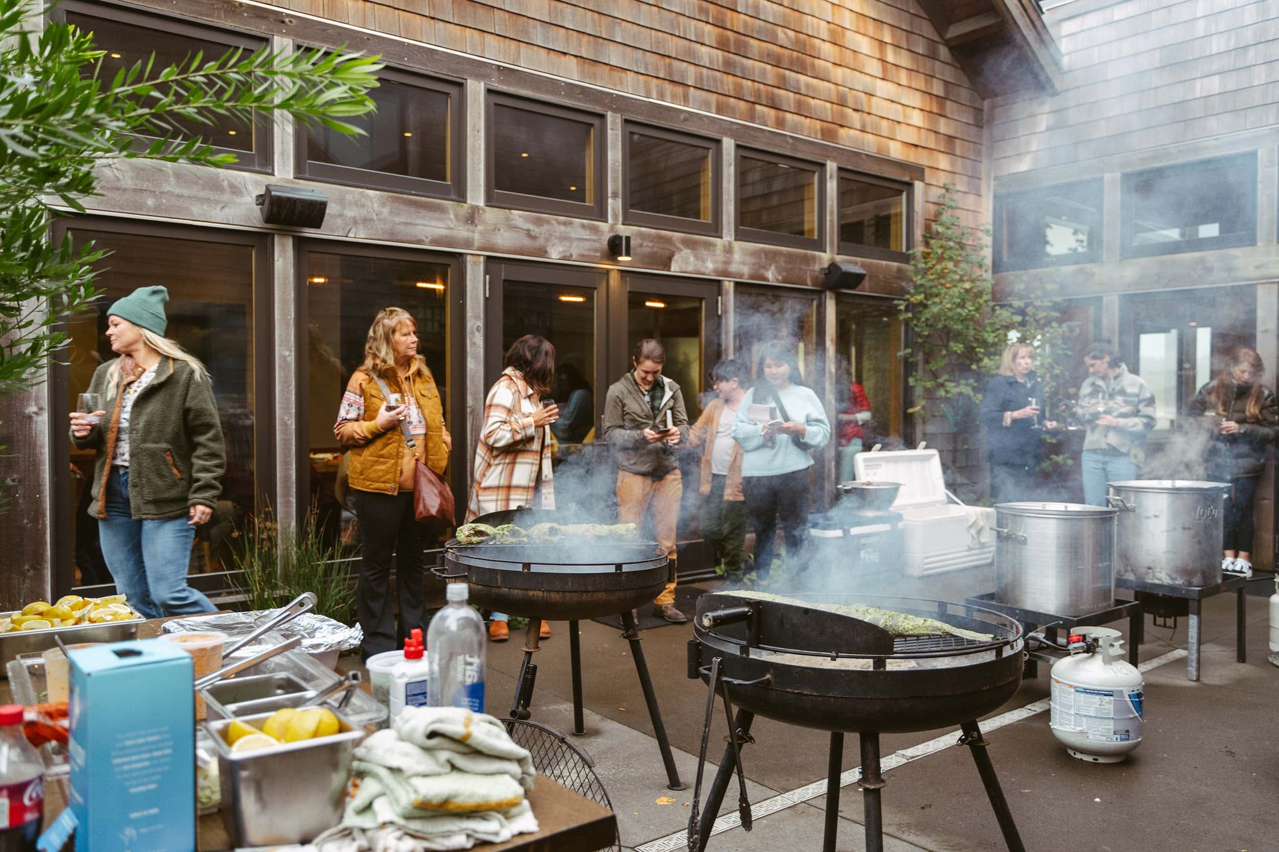 A large outdoor BBQ event on the Patio at Headlands