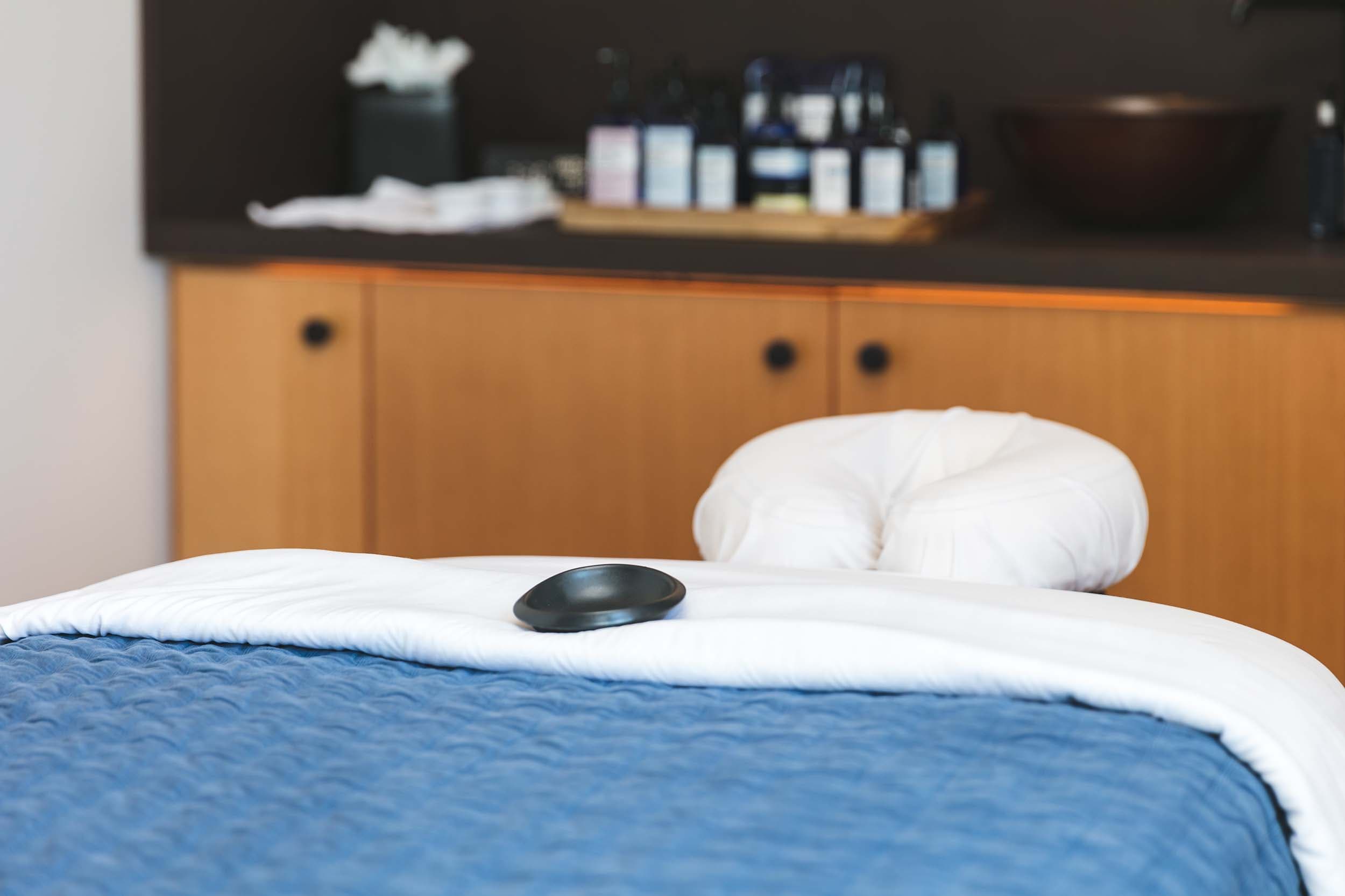 A close up of a massage table at TidePools