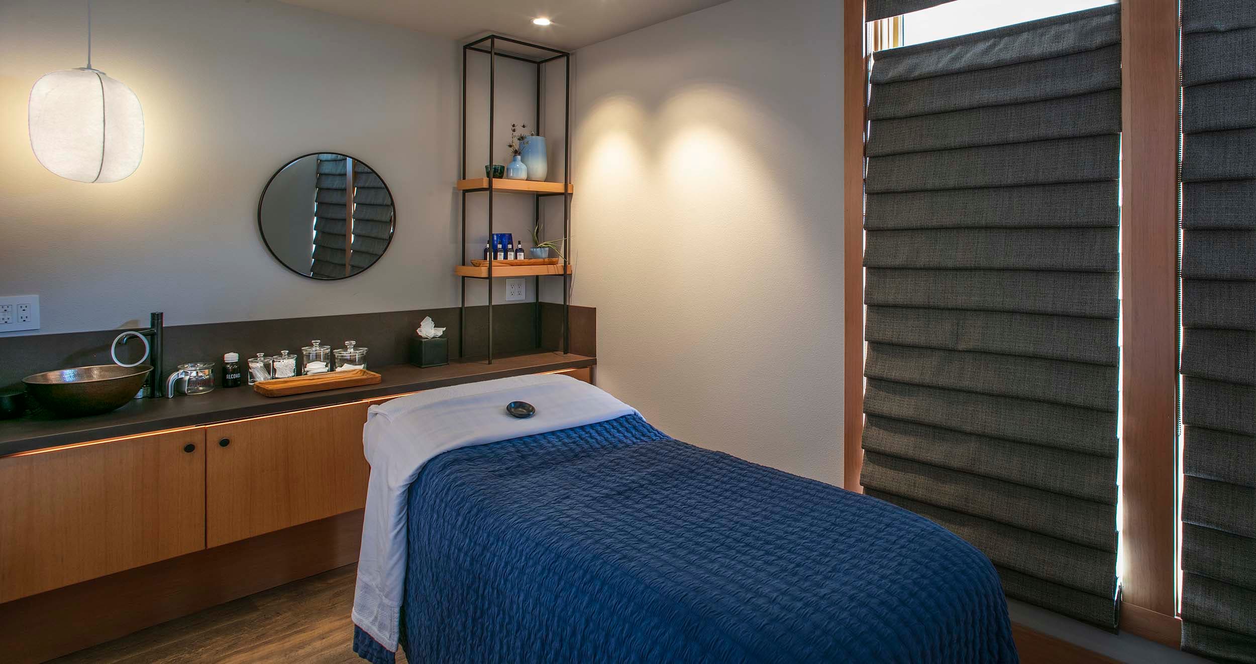 A massage room set up for service at TidePools Headlands